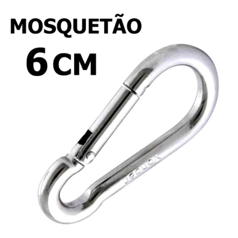 Kit 50 Mosquetão Aço Carbono 6cm 6X60 Trava Simples Suporta 120kg
