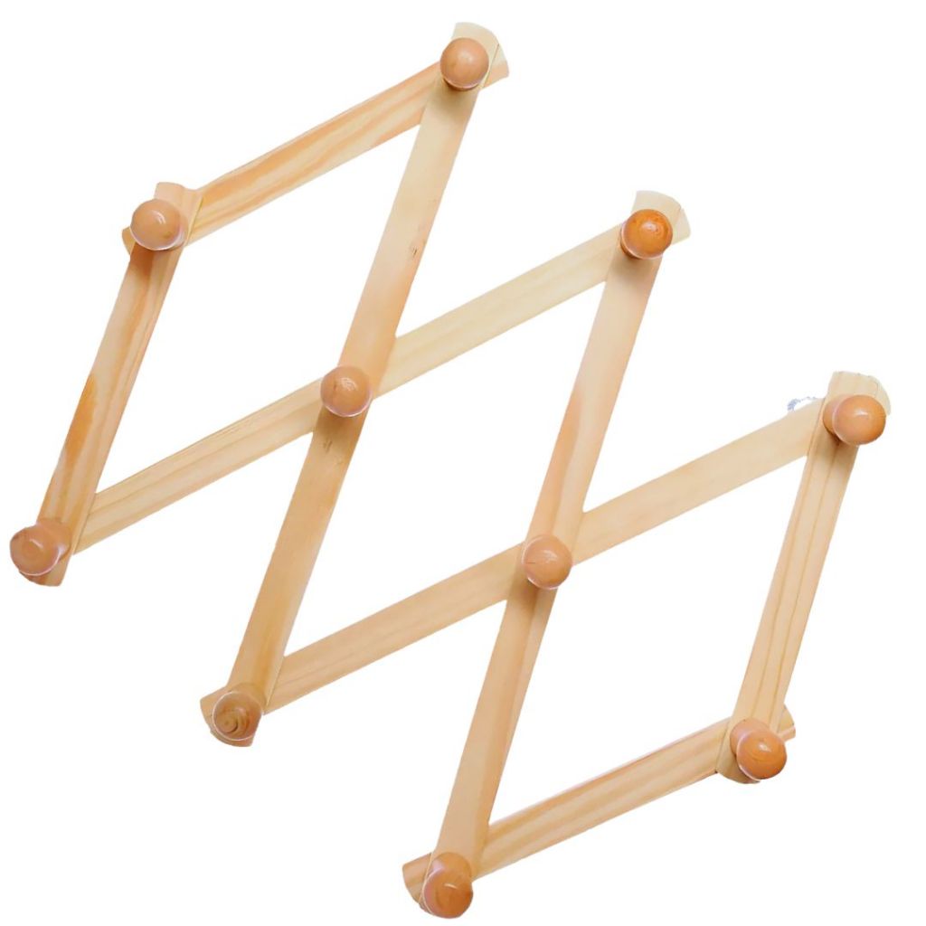 Cabideiro Sanfonado Madeira Multiuso Organizador Cabide de Roupa Fixa na Parede (Kit 2 Unidades)
