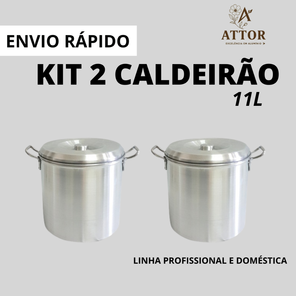 KIT COM 2 CALDEIRÃO HOTEL N24 11L LATA PARA CARNE CAÇAROLA ALTA PANELA ALTA COZINHA INDUSTRIAL LATÃO