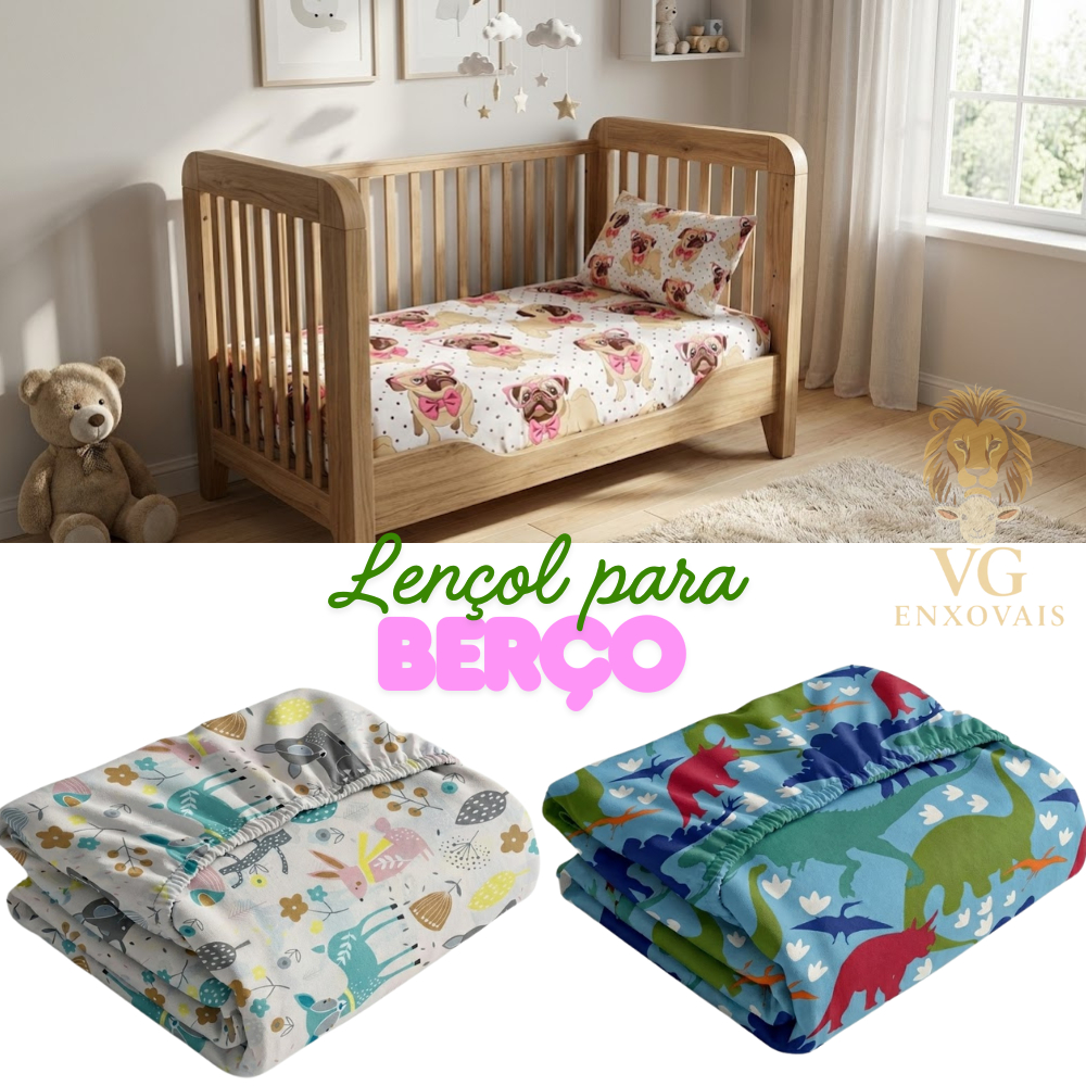 Jogo de Lençol Berço Americano 2 Peças – Lençol de Elástico + Fronha – Estampas Sortidas
