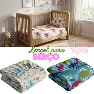 Jogo de Lençol Berço Americano 2 Peças – Lençol de Elástico + Fronha – Estampas Sortidas em Oferta na Shopee