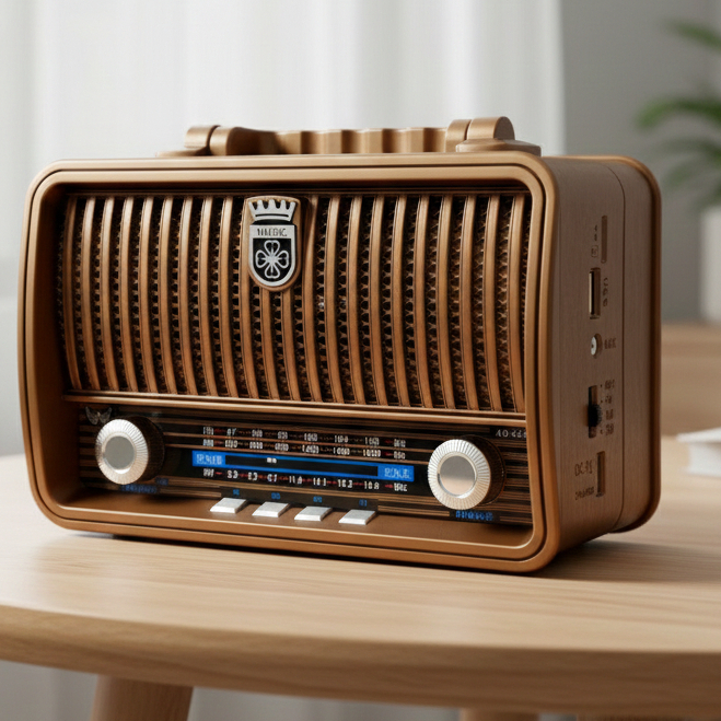 Rádio Retrô Vintage Bluetooth AM FM SW USB Portátil Recarregável