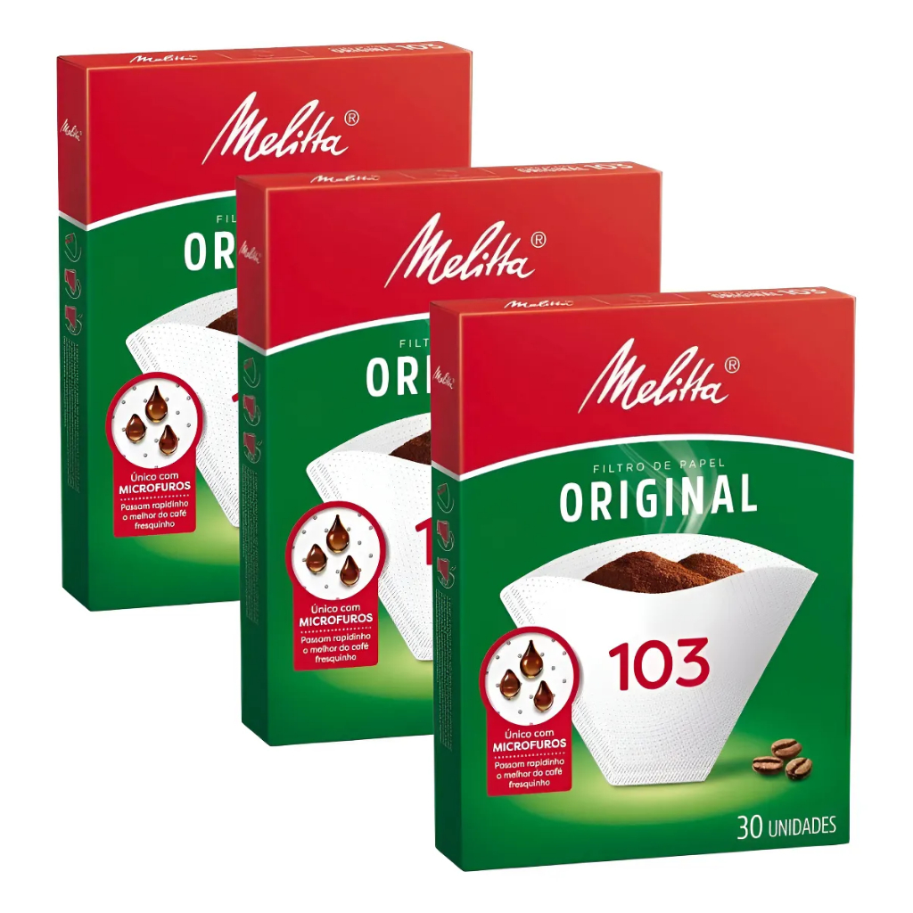 Kit 3 Caixas Filtro Café Melitta 103  com 30 Unidades cada  Papel Tradicional