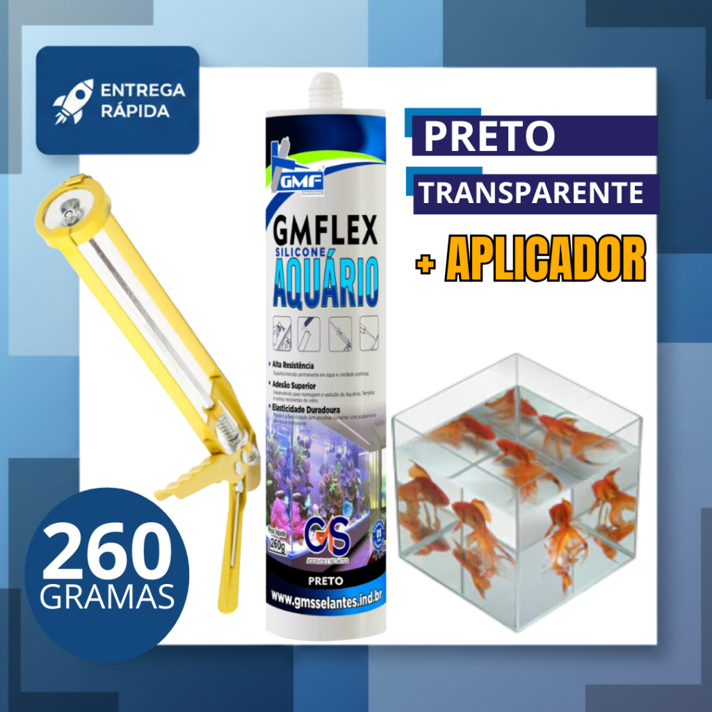 Silicone Para Aquário e Vidros Sem Fungicida Vedação 260gr + Aplicador De Silicone