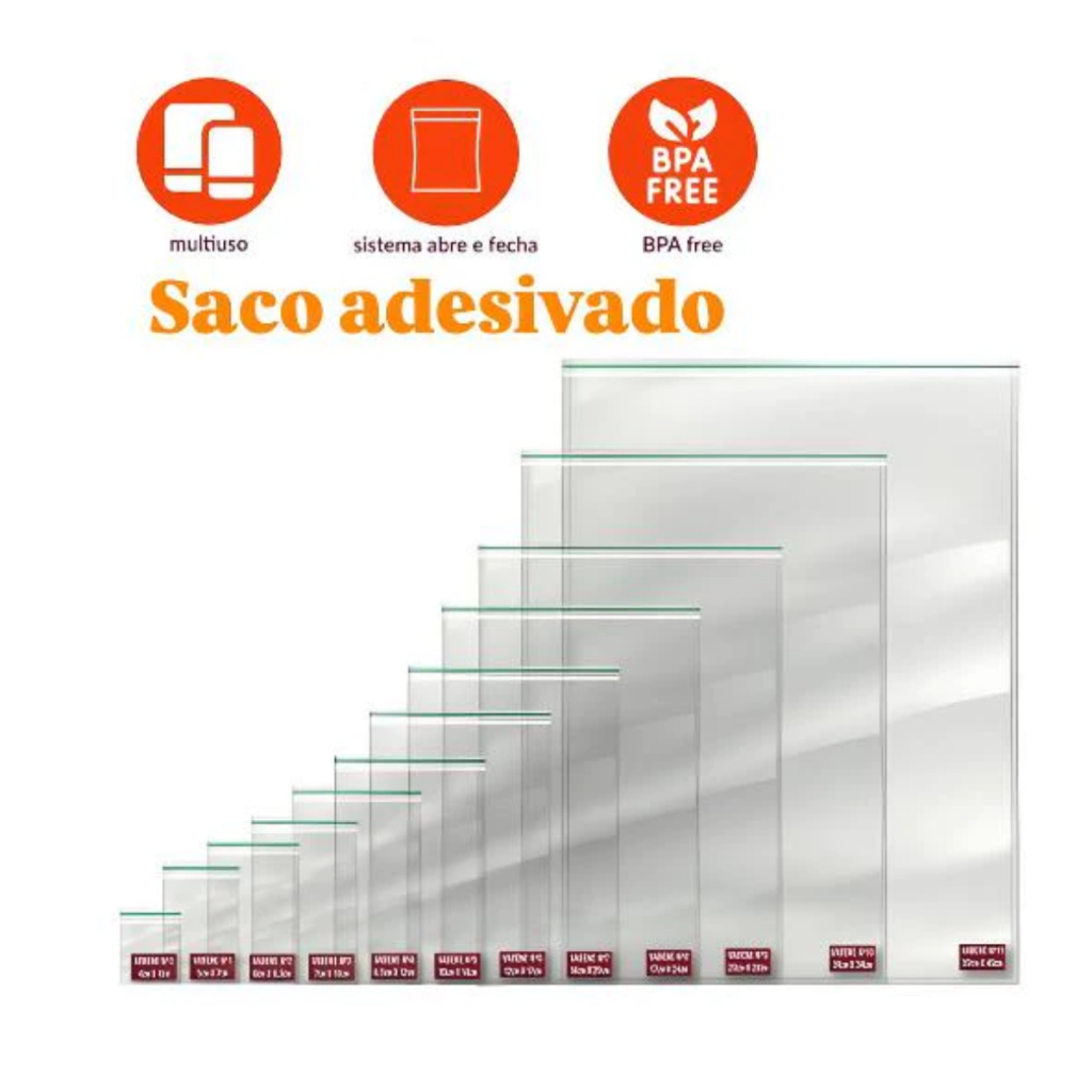 Saco Adesivado Transparente - 1000 unidades- Aba Adesiva Abre e Fecha / Diversos Tamanhos