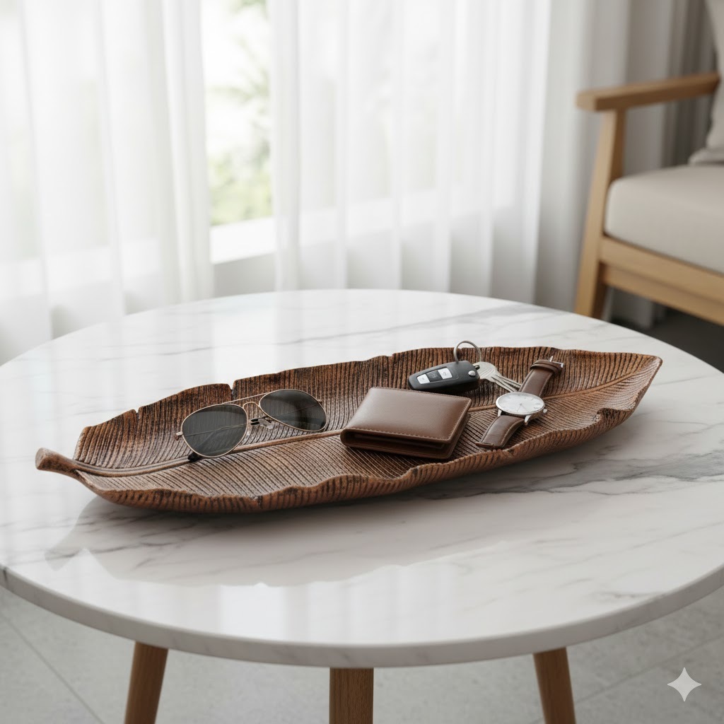 Centro de Mesa Bandeja Folha Grande em Resina 44cm Decorativa para Casa Diversas Cores