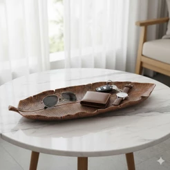 Centro de Mesa Bandeja Folha Grande em Resina 44cm Decorativa para Casa Diversas Cores