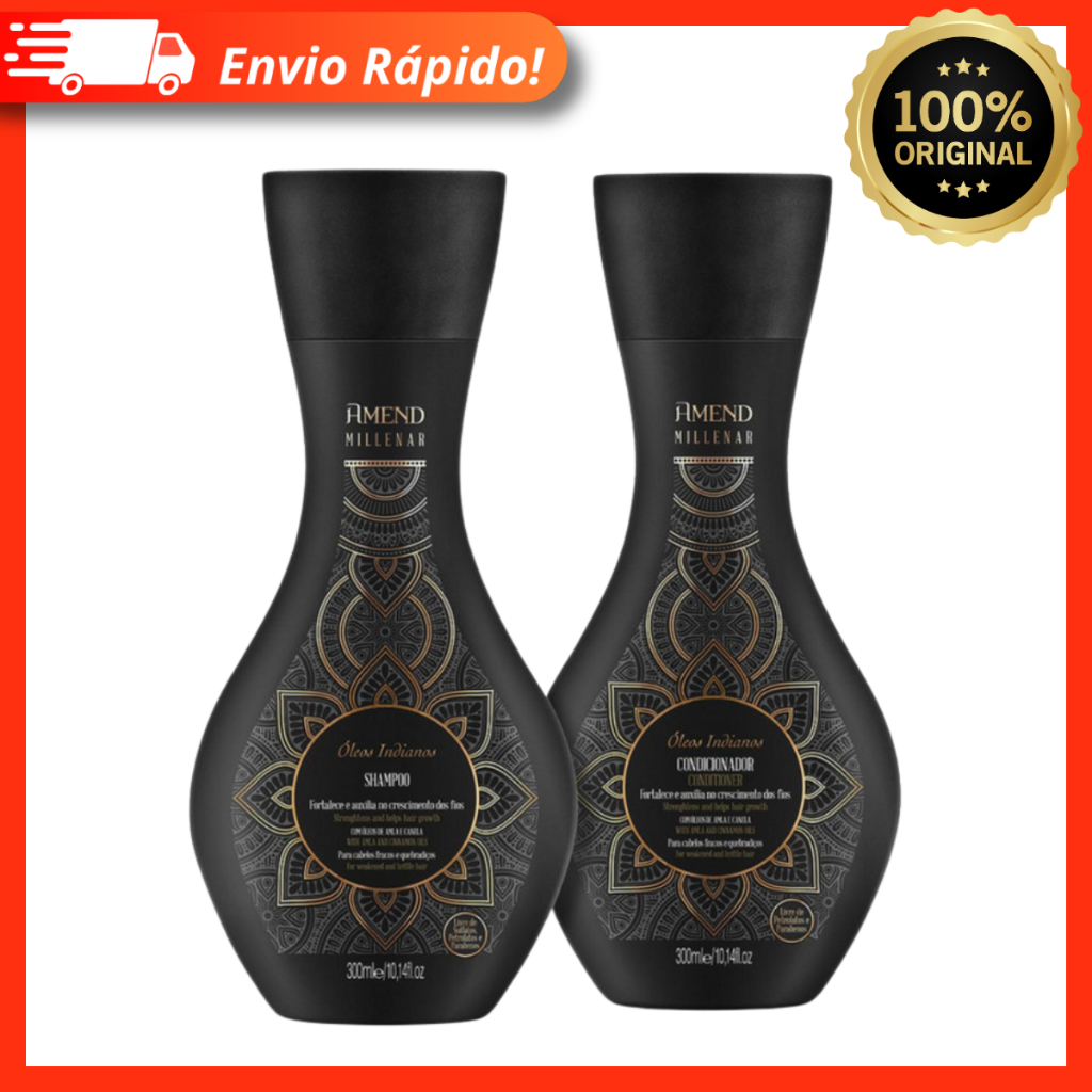Kit Amend Millenar Óleos Indianos – Shampoo e Condicionador 300ml – Força e Resistência para Cabelos Fracos e Quebradiço
