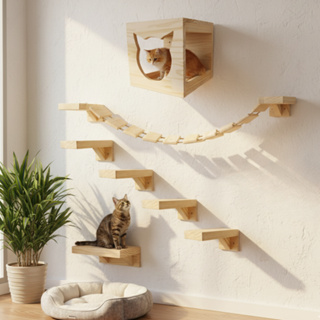 Kit Playground Gato Nicho Ponte Plataforma Degraus Decorativo Parede Modular Cat Madeira em Oferta na Shopee