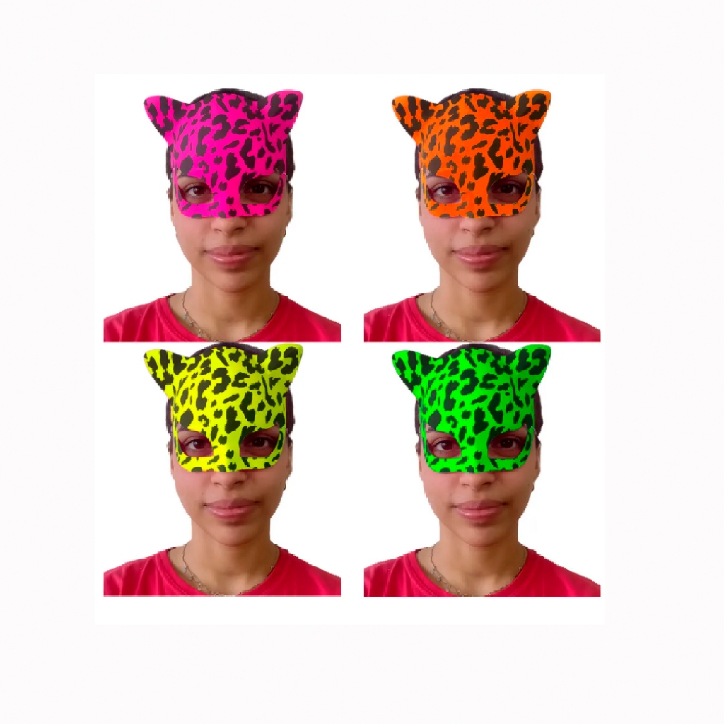 Máscara de Carnaval Neon Mulher Gato Oncinha Estampada