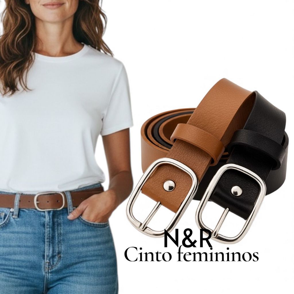 Kit 2 Cintos Feminino Largo 3cm - Fivela da Moda Modelo - Eva em Oferta na Shopee