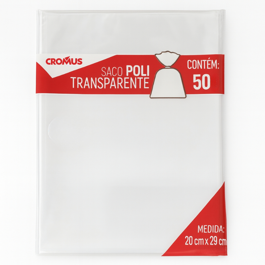 Saco Poli Transparente Incolor 20X29CM  De 50 a 200 Unidades Cromus em Oferta na Shopee