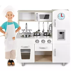 Cozinha Madeira Infantil Com Geladeira, Máquina De Gelo, Microondas, Fogão Por Indução E Interfone 59PCS - Importway