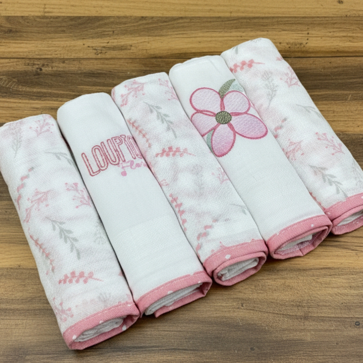 5 Unidades De Fralda De Pano Dupla Com Barrado 100% Algodão Feminino E Masculino