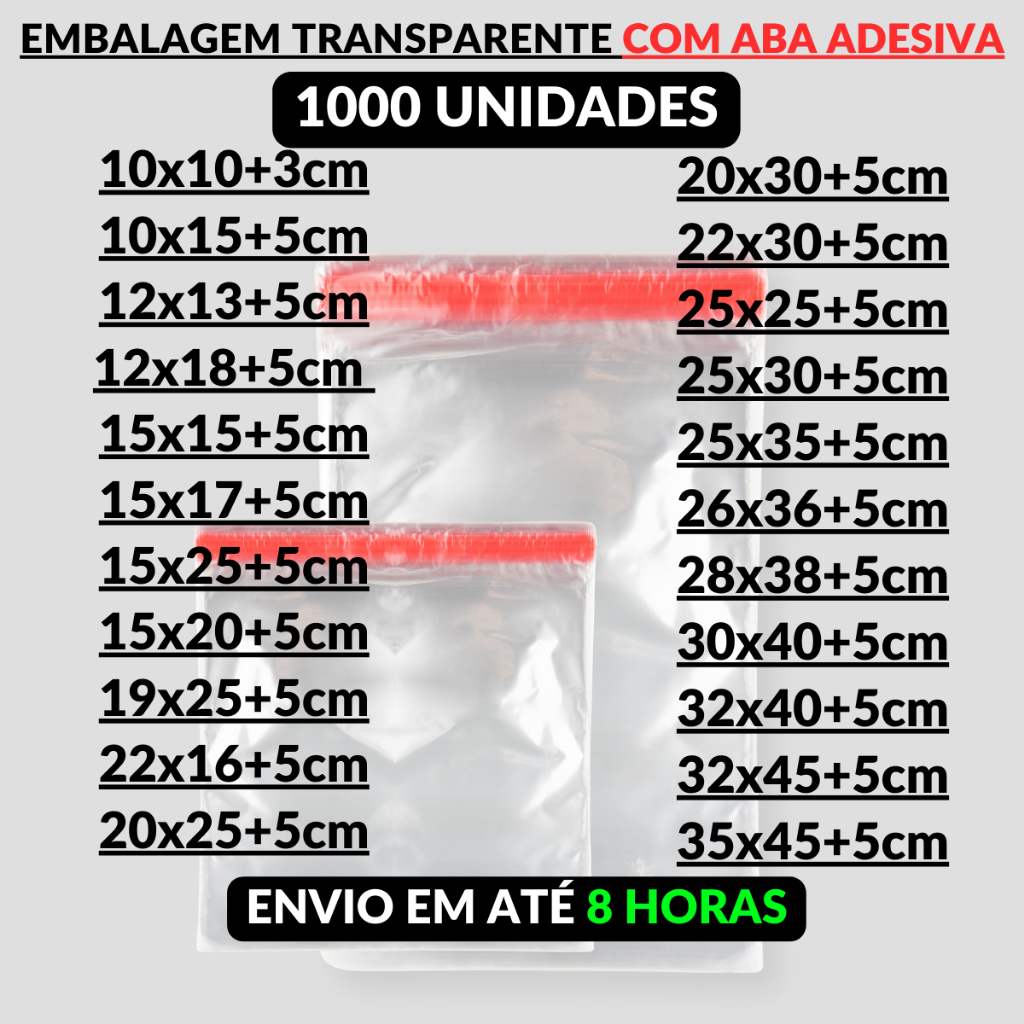 1000un Saco Transparente Adesivado Plástico C/ Aba Adesiva Embalagem Qualidade Atacado Várias Medida em Oferta na Shopee