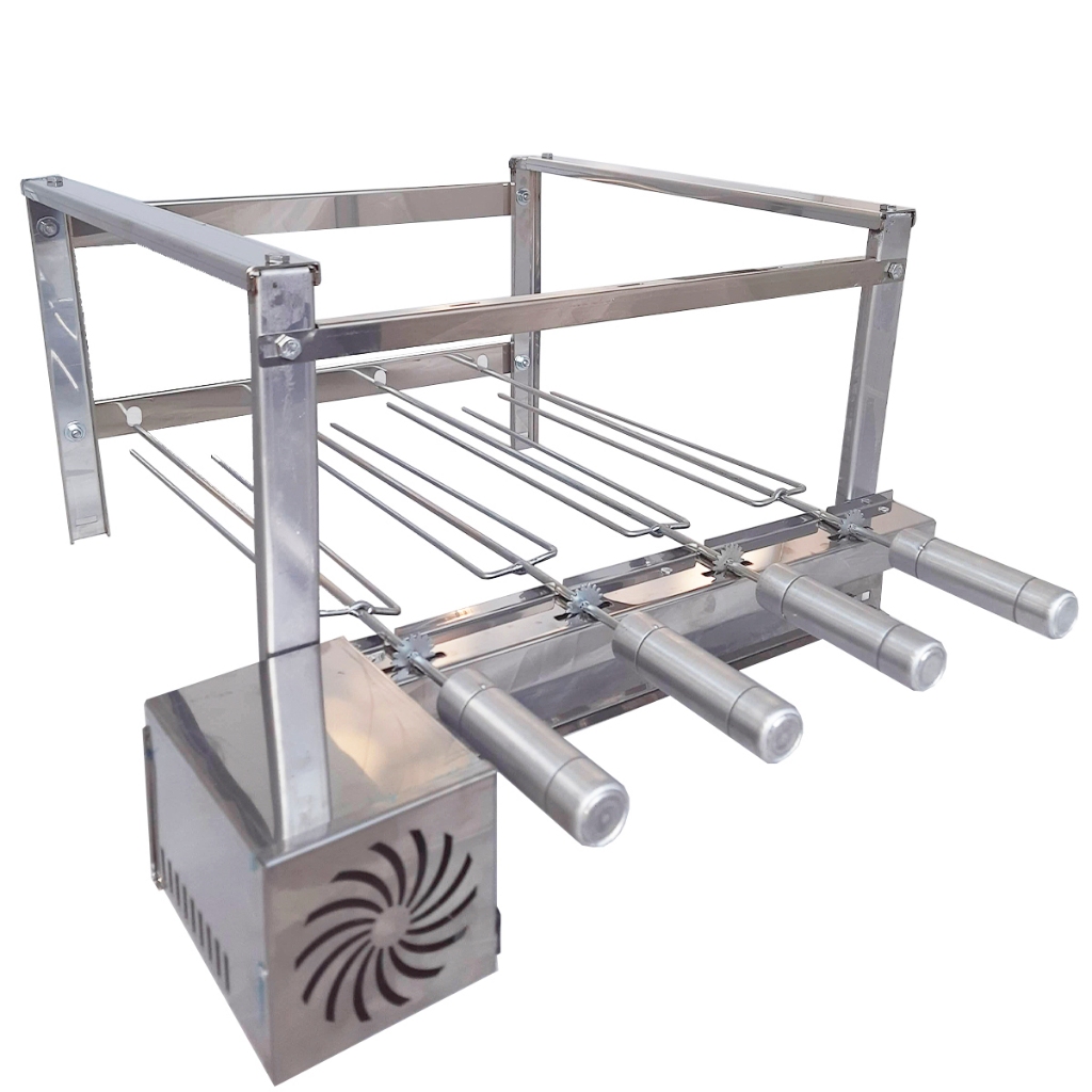 Churrasqueira Gira Grill Profissional Inox Premium Com 4 Espetos Motor Elétrico Churrasco Festas