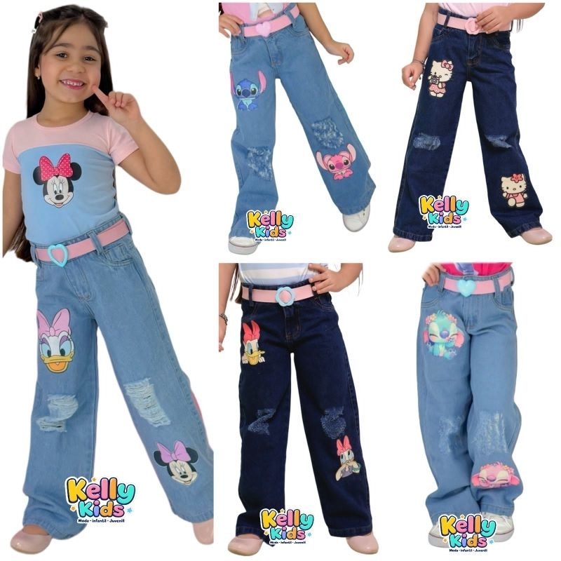calça jeans infantil wid Leg  ou reta
