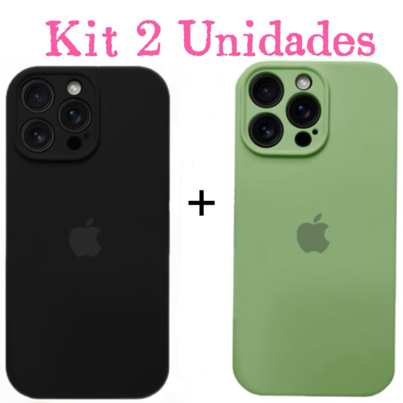 Kit 2 Cases Capa Chapinha Silicone Aveludada cor Preto com Colorido para iPhone 14 14Pro 14Promax Proteção de Câmera