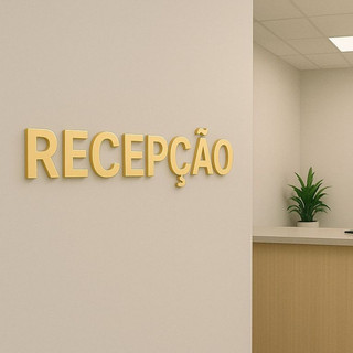 Placa Sinalização Em Acrílico Espelhado Indicativo Para Ambientes Sala Recepção