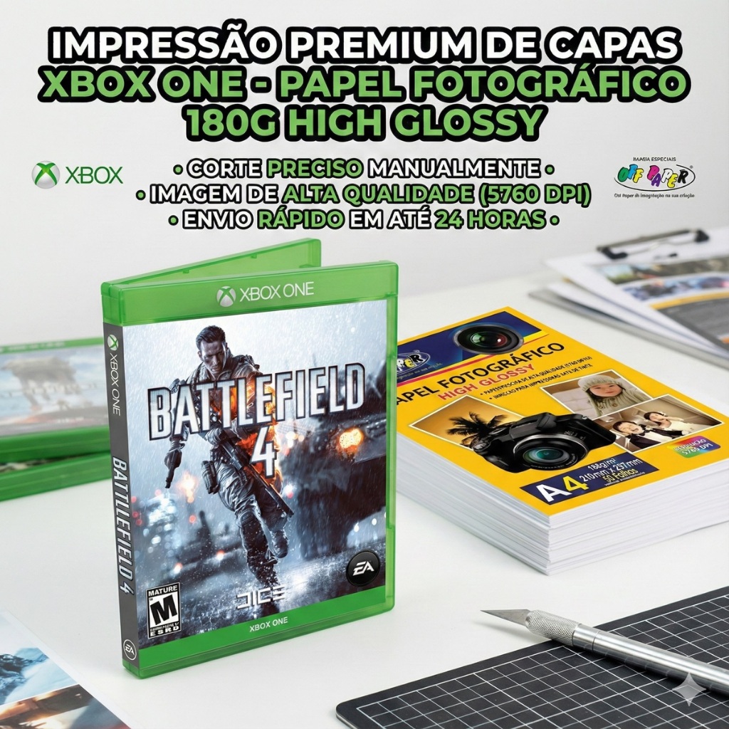 Impressão da Capa Battlefield 4 – Xbox One | Papel Fotográfico 180g | Reposição para Coleção