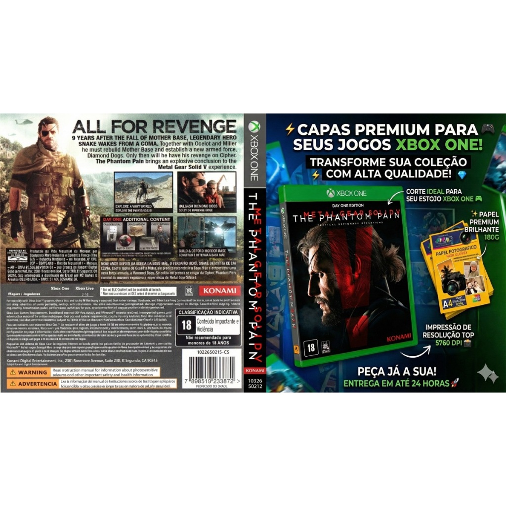 Impressão da Capa Metal Gear Solid V: The Phantom Pain  Xbox One  Papel Fotográfico 180g | Reposição de Coleção