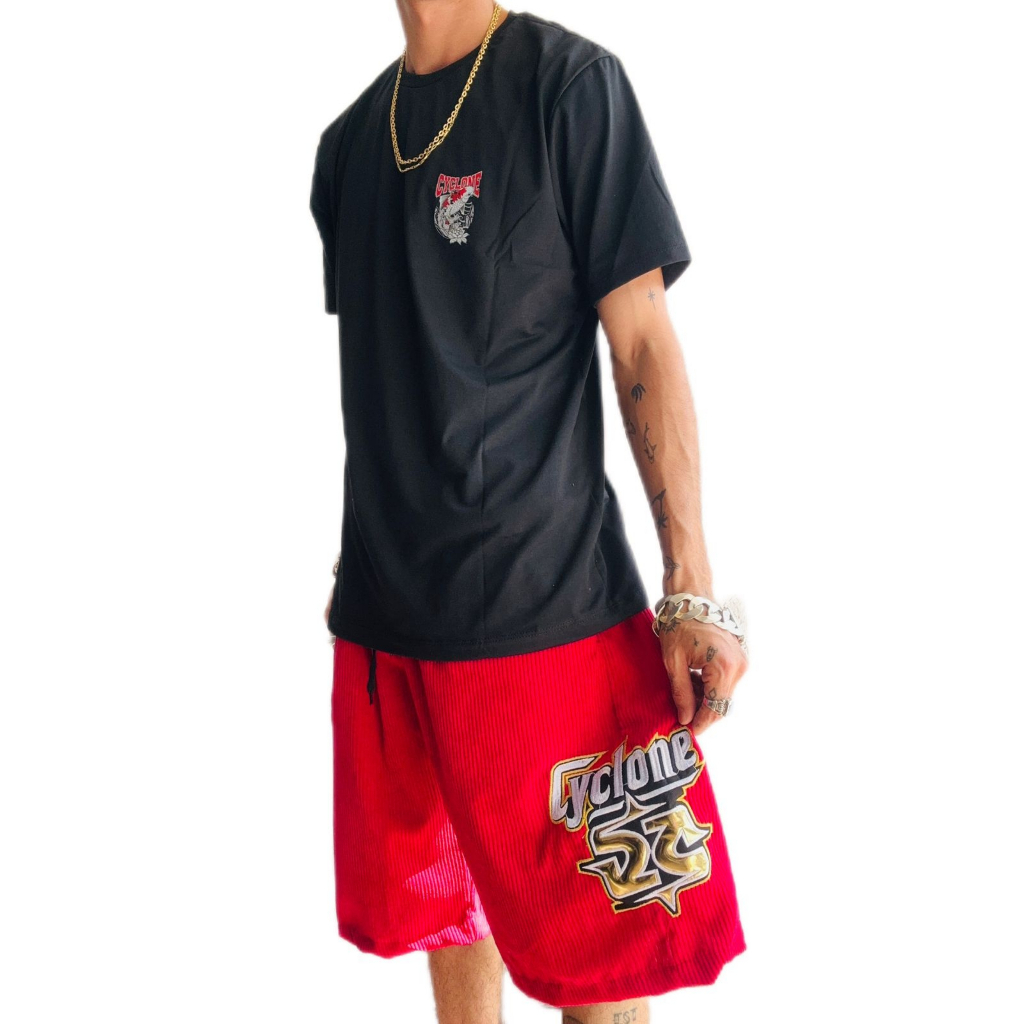 Conjunto Bermuda Cyclone Veludo Caião e camiseta Cycy premiun estampa na costa