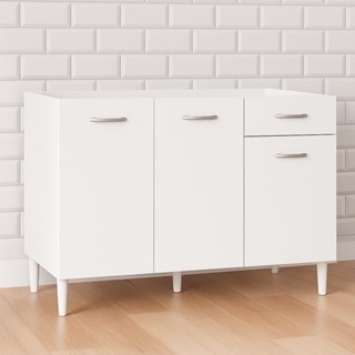 Balcão 120cm 3 Portas 1 Gaveta Branco  - Poquema em Oferta na Shopee