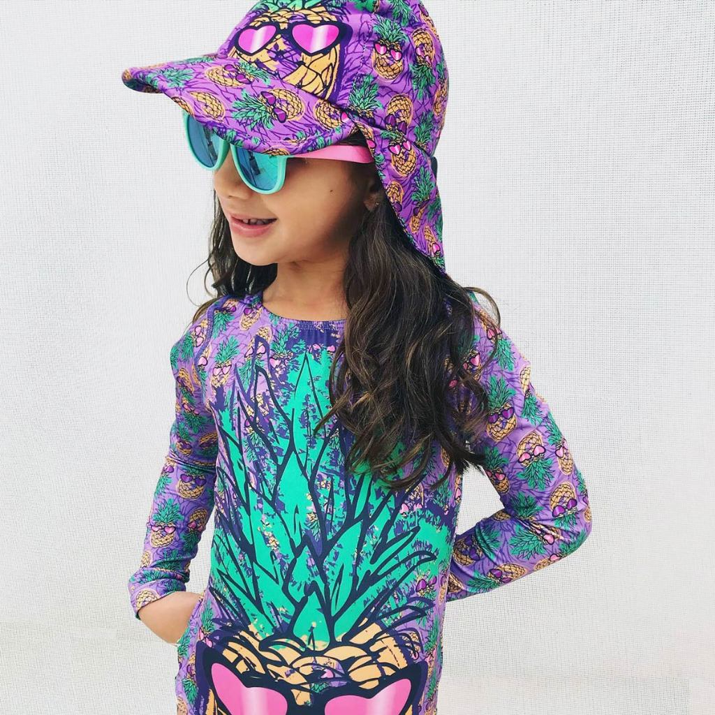 Maiô Infantil Manga Longa Proteção UV Abacaxis Violeta UV.Line