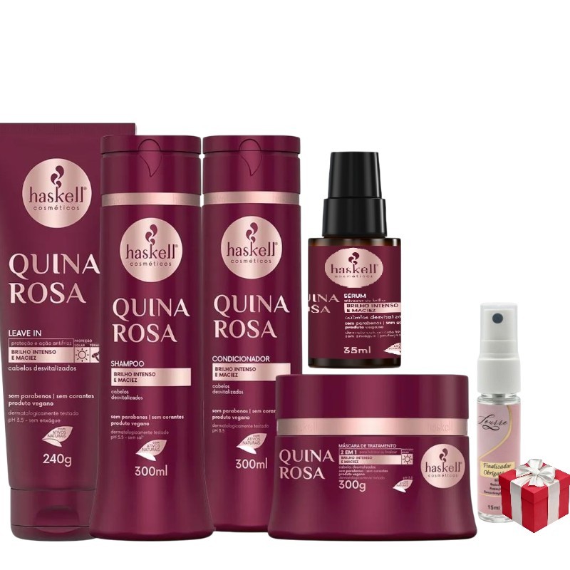 Kit Haskell Quina Rosa Sh Cond Máscara 300ml 5 Itens Completo