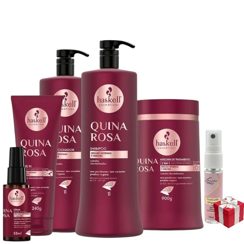 Kit Haskell Quina Rosa Sh Cond Máscara 1Litro 5 Itens Completo