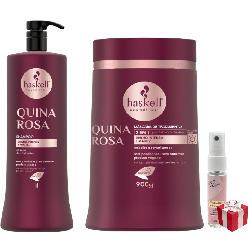 Kit Haskell Quina Rosa Shampoo 1 Litro  + 1 Mascara  900ML