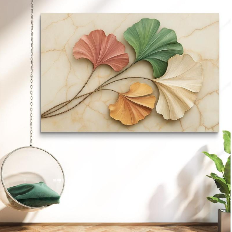 Quadro Folhas Abstratas Coloridas – Arte Moderna Elegante para Sala - Decoração Clean e Sofisticada