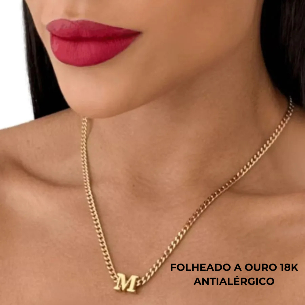 Colar Grumet Elos Inicial Letra Personalizada Chocker Folheado a Ouro 18k Corrente Dourada Antialérgico