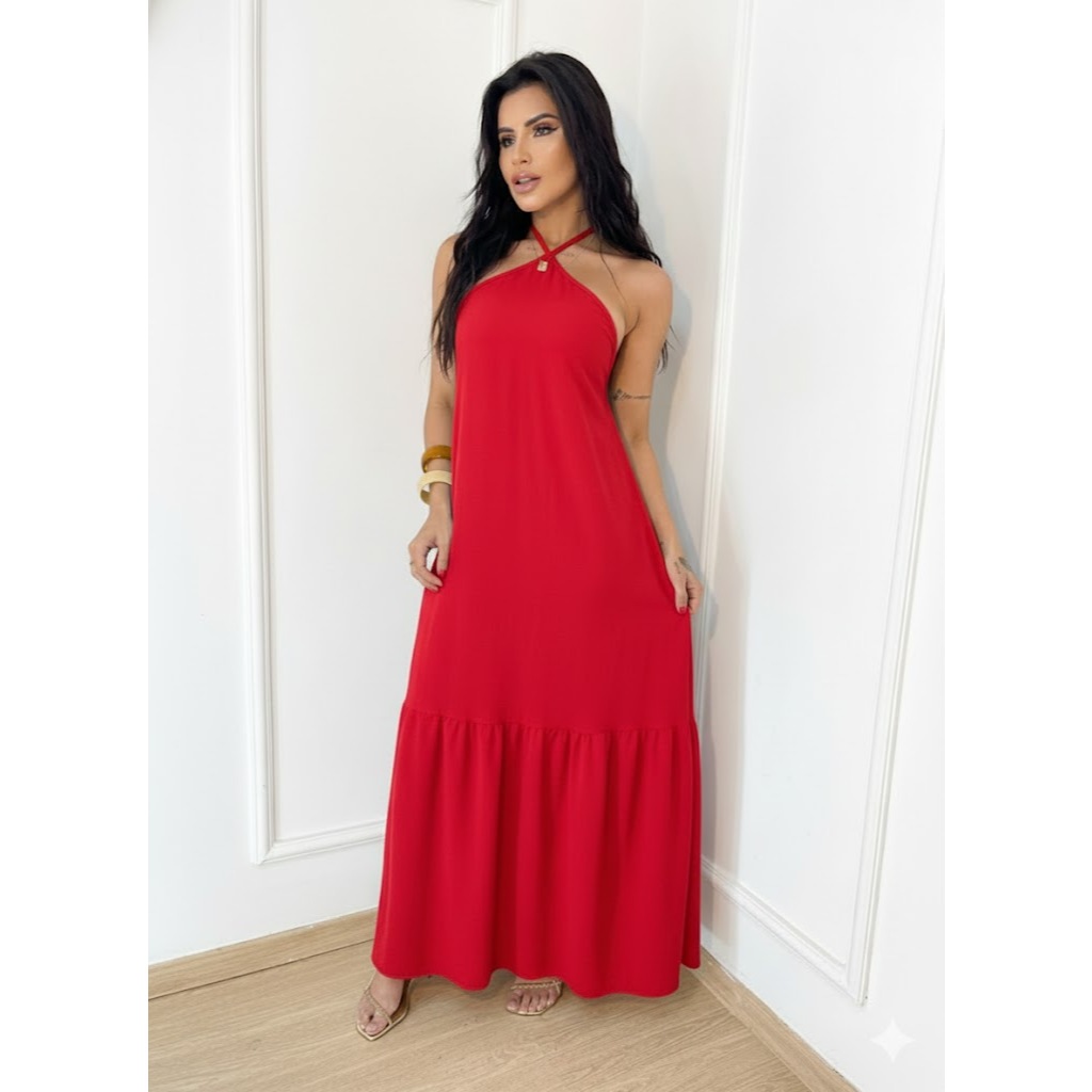 Vestido Léa longo,feminino,liso em Oferta na Shopee