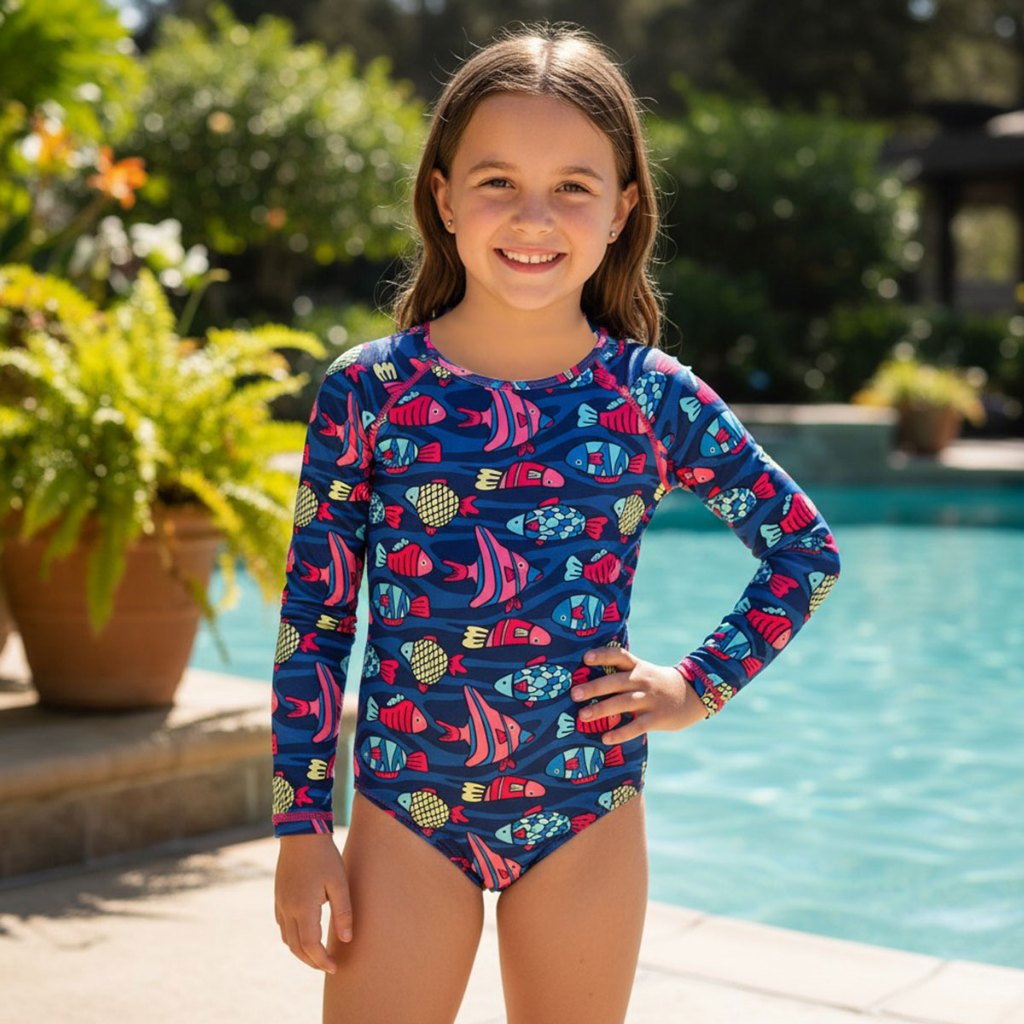 Maiô Infantil Manga Longa Proteção UV 50+ Peixes Marinho Tip Top