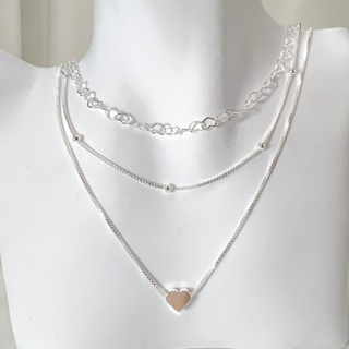 Colar Feminino 3 em 1 Corações Prata 925 – Choker Delicada + Camadas Românticas em Oferta na Shopee