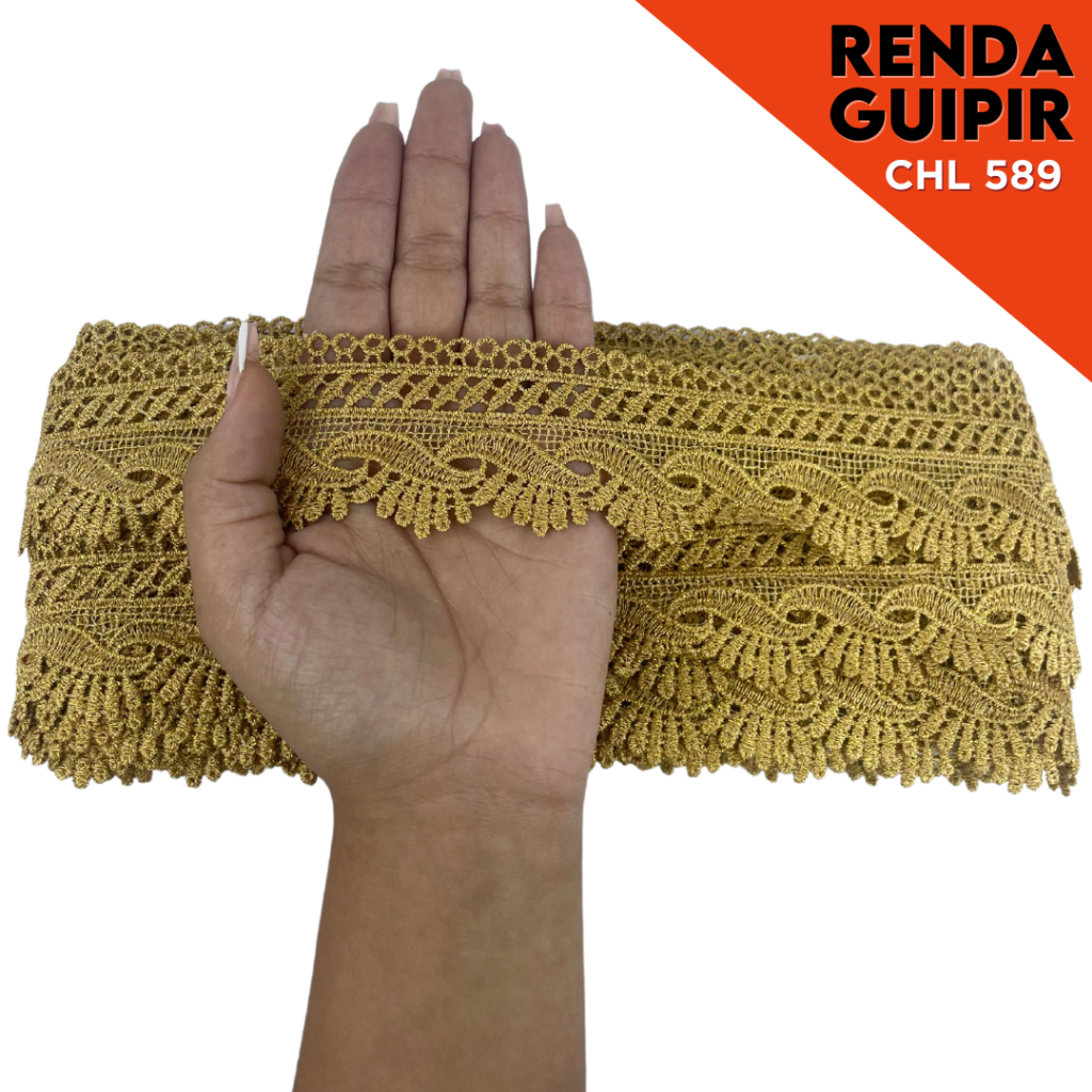 Renda Guipir 50mm Rolo com 13,7 Metros Acabamento Decorativo para Costura e Artesanato | CHL-589 |CR