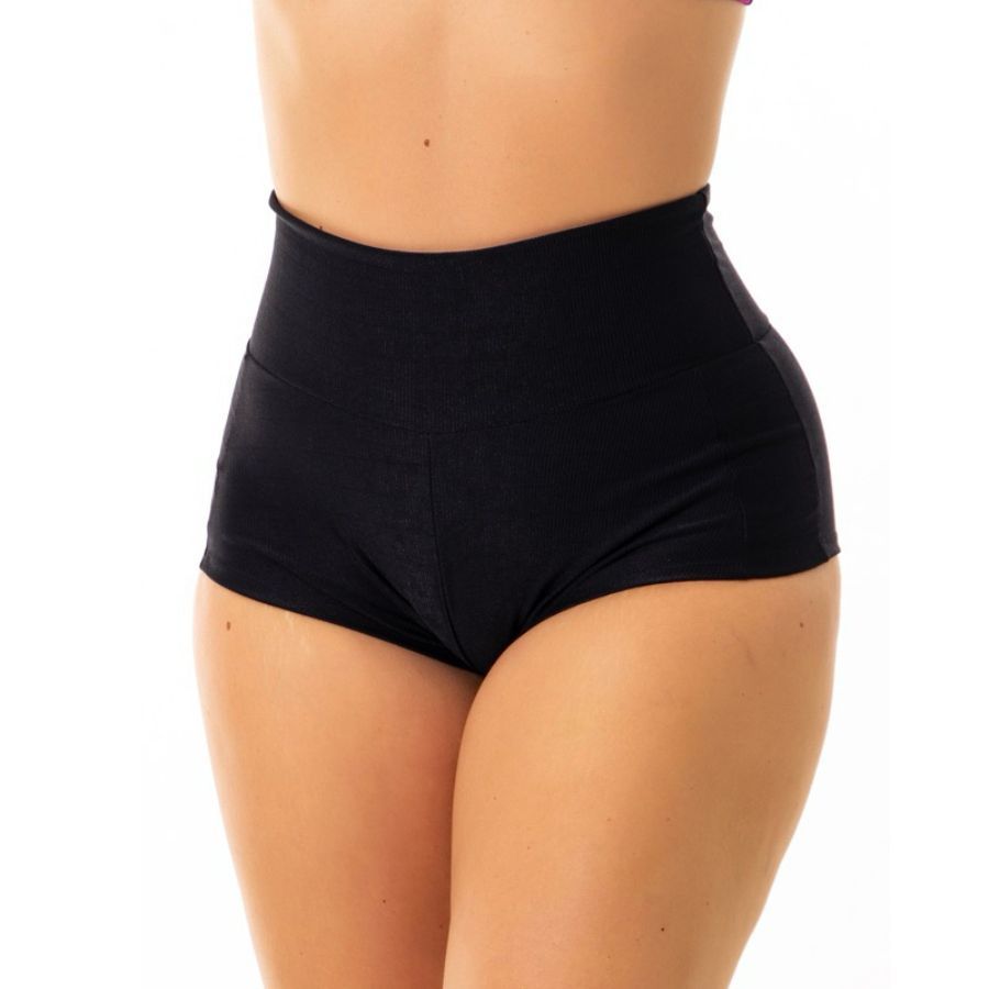 Short Hot Pants Canelado Alta Compressão Cós Alto Zero Transparência em Oferta na Shopee