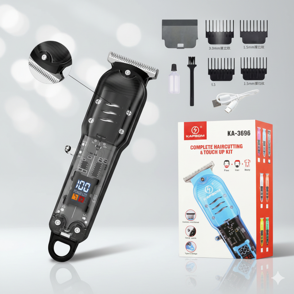 Máquina de Cortar Cabelo Profissional USB Display Digital Kit Completo Kapbom