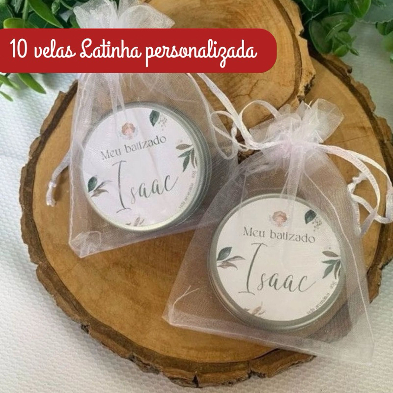 Kit Velas Aromatizadas na Latinha Personalizadas  - Vela Lembrancinhas Aniversário Chá revelação