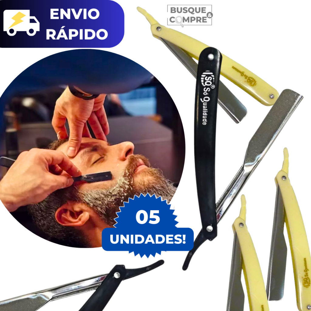 5 Navalhete para Barbear Branco Preto Barbearia Navalha Cortes Cabelo Corte Afiado Metal e Plástico