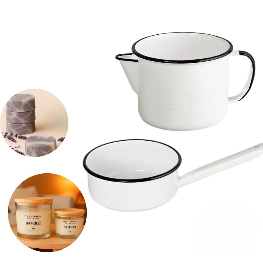 Kit Panela Papeiro e Caneca com Bico Esmaltada Artesanato -  Branco