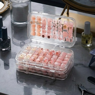 Estojo Organizador Dobrável para Unhas Postiças – 3 Andares Transparentes em Oferta na Shopee