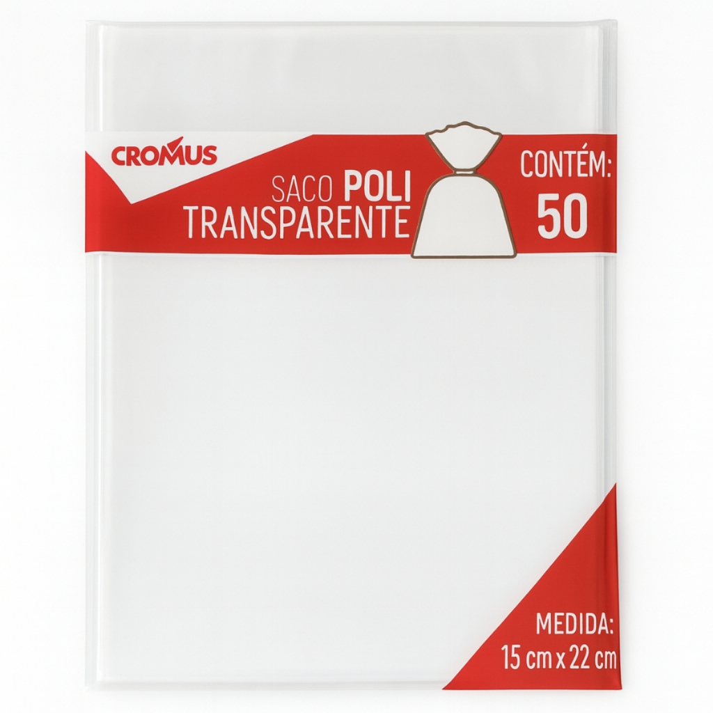 Saco Resistente Poli Transparente Incolor 15x22CM de 50 a 300 Unidades Cromus