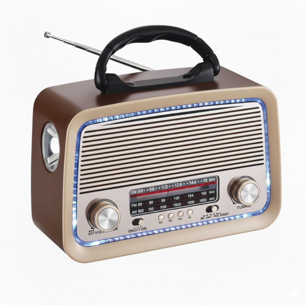 Rádio Portátil Antigo Retrô Bluetooth Fm Am Usb Recarregável Vintage Pilha Lanterna
