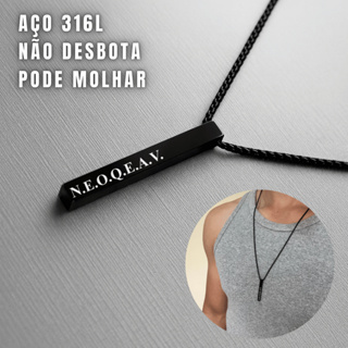 Cordão Corrente Barra 3D Preta Personalizada Com Nome Emoji Escritura Salmo NEOQEAV Namorado Marido em Oferta na Shopee