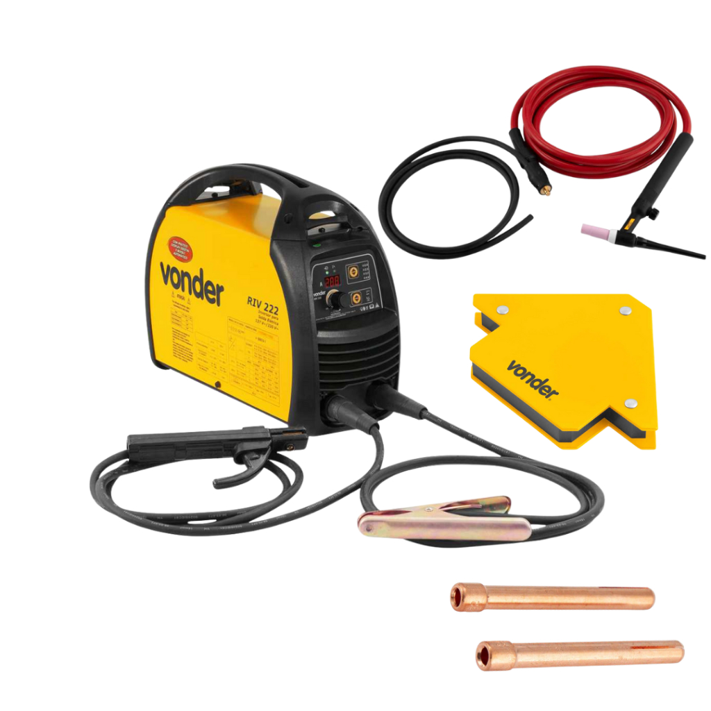 Kit Solda Vonder RIV 222 Inversora 200A TIG LIFT + Tocha + Esquadro Magnético