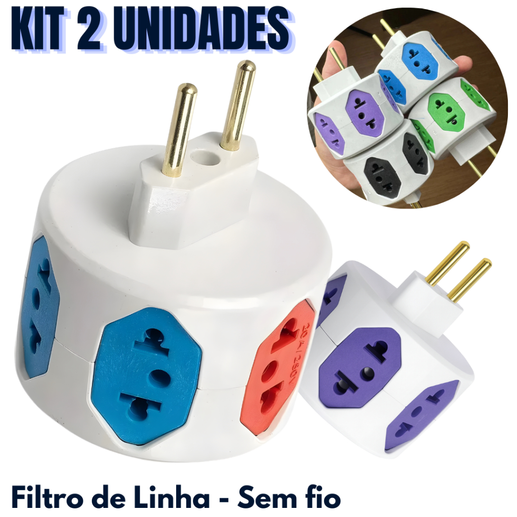 Kit 2 Benjamim 6 Vias Com Fusível | Proteção Anti-Sobrecarga Adaptador de Energia Redondo em Oferta na Shopee