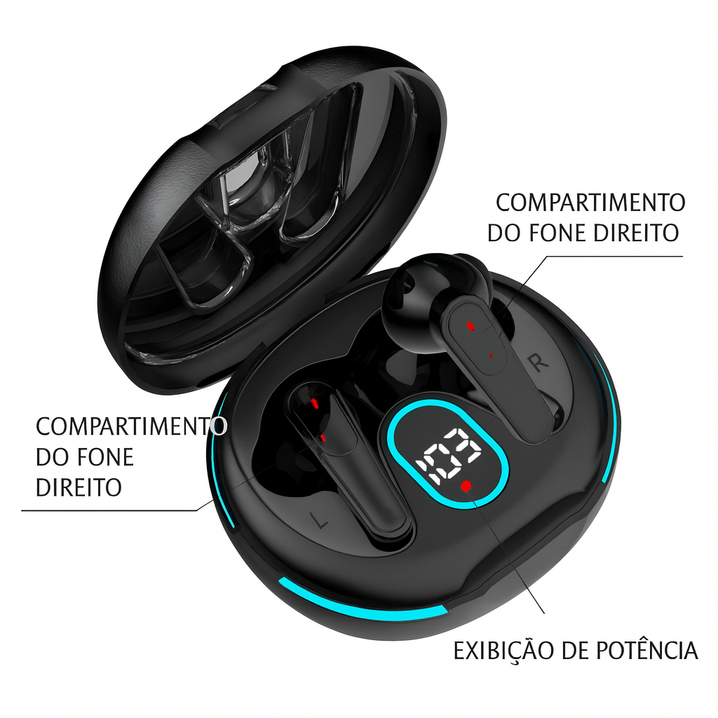 Plus60 Fone De Ouvido Bluetooth Intra-Auricular Sem Fio Mini Display De Energia Esportiva Cancelamento De Ruído