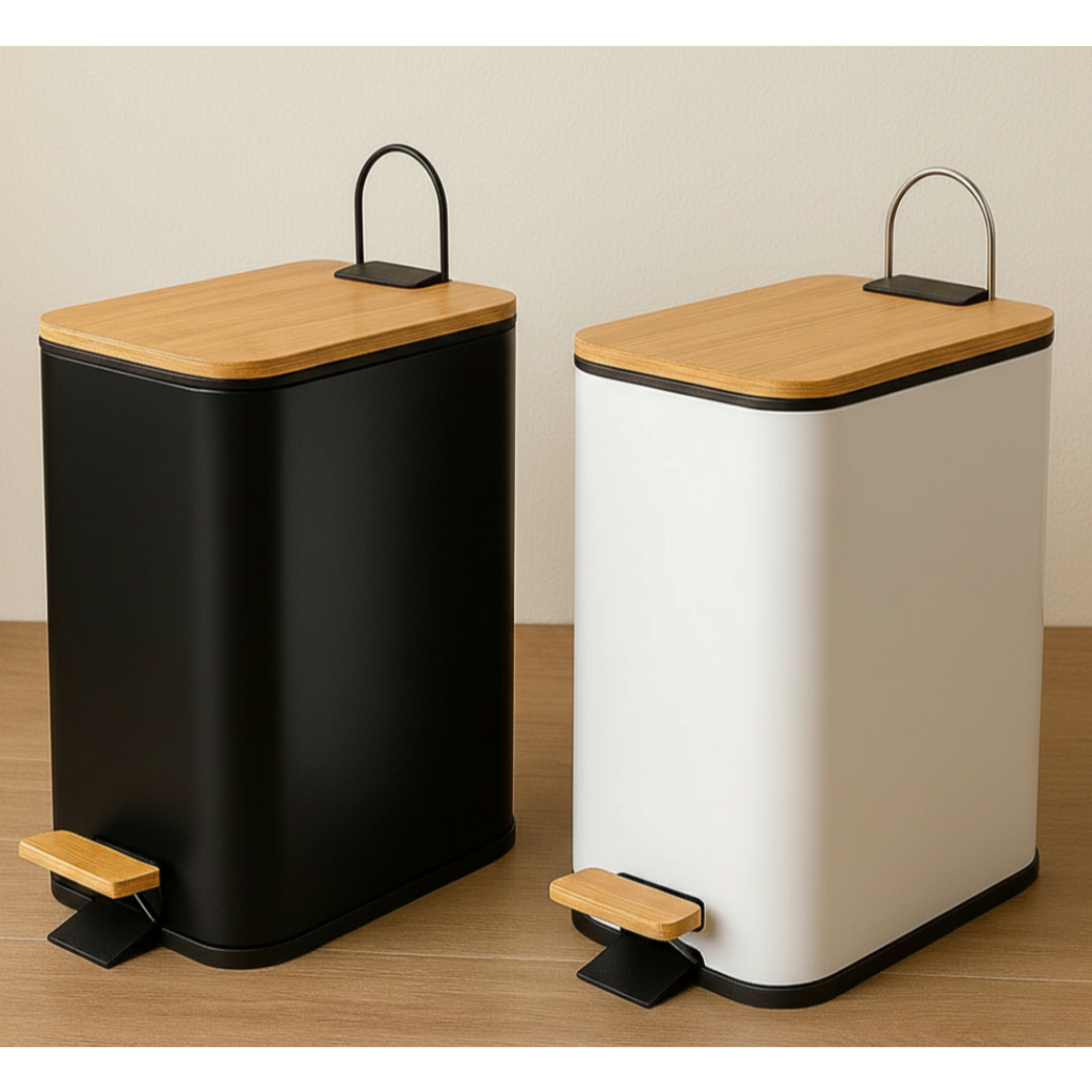 Lixeira Multiuso em Aço com Tampa de Bambu e Pedal Grande para Casa Cozinha Banheiro em Oferta na Shopee